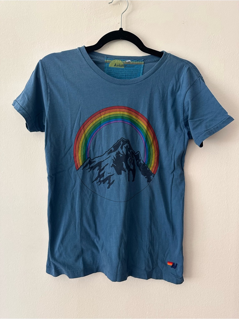 Aviator Nation Short Sleeve Rainbow T Shirt Kids size 14 blue